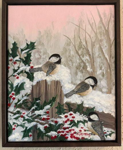Christmas Chicadees - Original oil painting